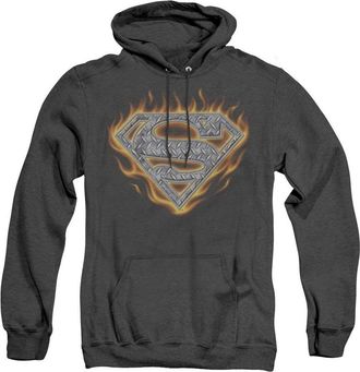 Gildan Superman Steel Fire Shield Adult Heather Hoodie / Hooded Sweatshirt