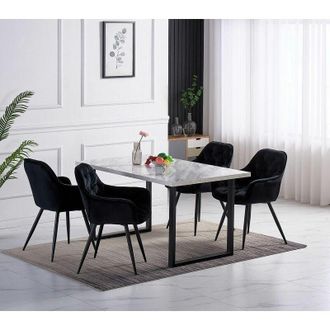 Ainpecca Ainpecca - 1.5M White Dining Table and Velvet Chairs 4 Set Padded Chairs Home Kitchen(1 TABLE+4 black chairs)