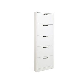 OEM Zapatero Slim De Fresno Blanco En Madera De Melamina 5 Solapas 180x65x15 Cm