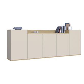 Dmora Aparador Cordele, C&oacute;moda 7 Estantes, Apertura De Batiente Hecho En Italia, 5 Puertas, 200x35x70h Cm Blanco Cashmere