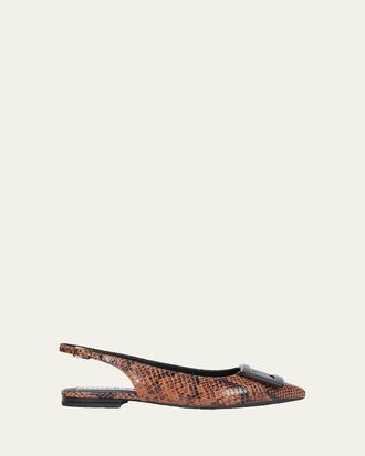 Roger Vivier Gommettine Croc-Embossed Leather Slingback Ballerina Flats