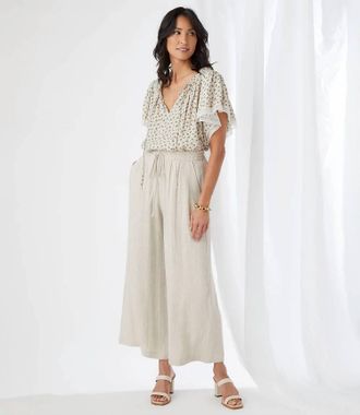 Karen Kane Cadence Wide Leg Pant With Drawstring In Natural