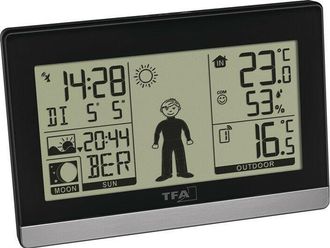TFA Estaci&oacute;n Meteorol&oacute;gica Inal&aacute;mbrica Weather Boy H97xl145xp39mm Pl&aacute;stico Negro / Plateado Para Interiores Y Exteriores La Figura Meteorol&oacute;gica Da Una Re