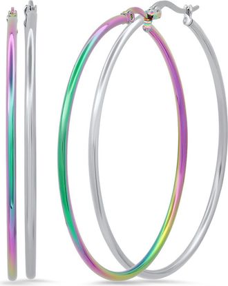 Steeltime HMY JEWELRY Mutli Color Ion Plated Stainless Steel 55mm Hoop Earrings in Multi at Nordstrom Rack
