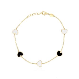 The Lovery Mother of Pearl and Onyx Heart Station Bracelet