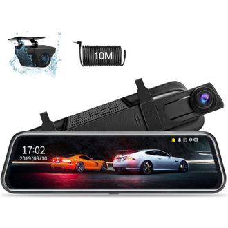OEM C&aacute;mara De Salpicadero Con Espejo Retrovisor De 10 Fhd 1080p - C&aacute;mara Frontal Y Trasera - Visi&oacute;n Nocturna Wdr - Gran Angular De 170&deg; - Cable De 10 M Pa