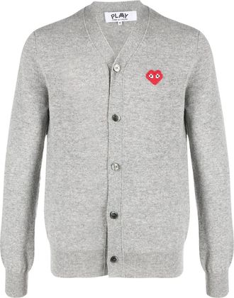 Comme Des Garçons logo-patch fine-knit cardigan - men - Wool - M - Grey