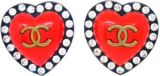 Chanel 1995 CC heart clip-on earrings - women - Acrylic/Gold Plated - One Size - Red