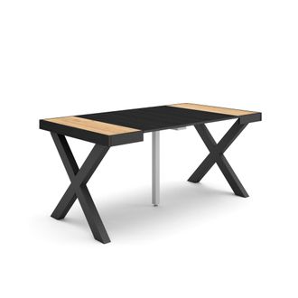 Skraut Home Skraut Home - Mesa Consola Extensible, Mesa Comedor Plegable, 160, Para 8 Comensales, Patas Madera Maciza, Estilo Moderno, Roble Y Negro