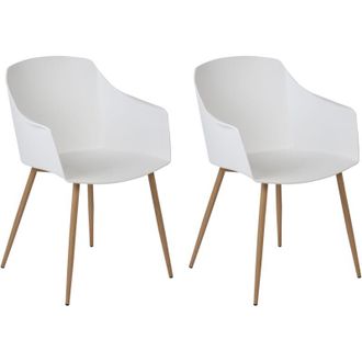Beliani Conjunto De 2 Sillas De Comedor Madera Clara Material Sint&eacute;tico Reposabrazos Fonda Ii