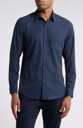 Nordstrom Trim Fit Stretch Performance Print Button-Up Shirt in Navy Blue - Teal Square Geo at Nordstrom Rack, Size Xx-Large
