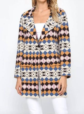 Fate Notch Collared Cardigan In Geo Print