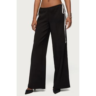 Edikted Mikah Contrast Stripe Wide Leg Pants in Black at Nordstrom, Size X-Small