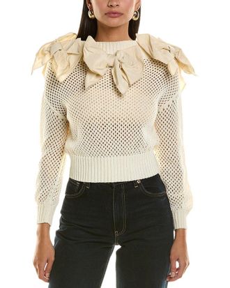 Oscar De La Renta Oscar De La Renta Faille Bow Sweater