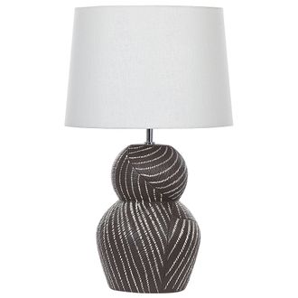 Beliani L&aacute;mpara De Mesa De Cer&aacute;mica Negro Pantalla De Tela 63 Cm Mesa De Noche Cl&aacute;sico Guapore