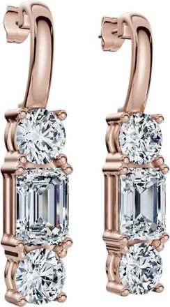 Pompeii3 6Ct Emerald & Round Cut Diamond Earrings 14k Gold Lab Grown 1 1/3 Tall