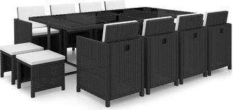 vidaXL Set Comedor De Jard&iacute;n 13 Piezas Y Cojines Rat&aacute;n Sint&eacute;tico Negro Vidaxl
