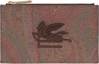 Etro Womens Logo Print Flat Pouch Brown Pvc Clutch Bags