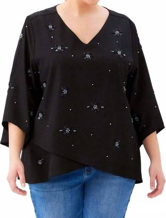 Karen Kane Bracelet Sleeve Embellished Asymmetric Top - Plus In Black