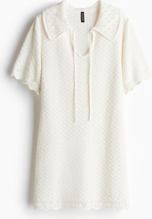 H&M Kleid in Pointellestrick - White