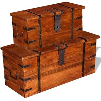 Berkfield Home Two Piece Storage Chest Set Solid Wood in Brown