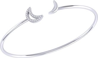 LuvMyJewelry Date Night Double Crescent Sterling Silver Diamond Adjustable Cuff