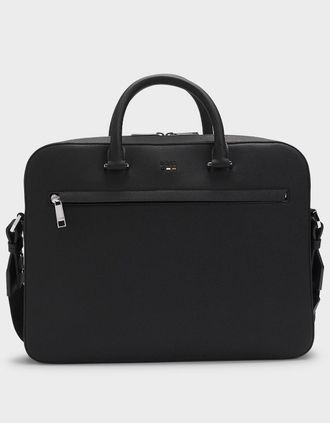 HUGO BOSS Mens BOSS Orange Ray Mens Document Case in Grained Faux Leather with Signature Trims - Black 001 - Size: ONE size