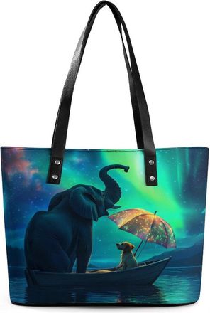 Generic Aurora Scenery Elephant Tote Bags for Women Cute Shoulder Purses Handbags
