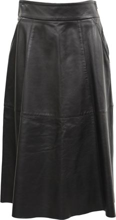 Nili Lotan Nili Lotan Elaine Midi A-Line Skirt in Black Lamb Leather