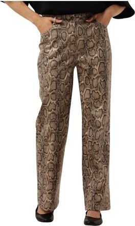 Harper & Yve Wijde Pijp Slangenprint Leatherlook Broek - Dames - Straight fit broeken - Bruin - S - Broeken