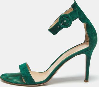Gianvito Rossi Green Suede Portofino Ankle Strap Sandals