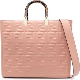 Fendi embossed-FF logo tote bag - women - Calf Leather - OS - Pink