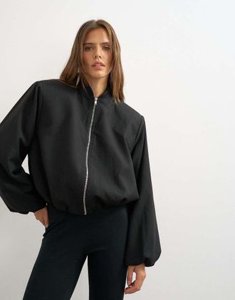 Topshop bomber oversize con zip in nero