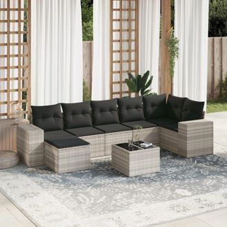 vidaXL Vidaxl - Set De Sof&aacute;s De Jard&iacute;n 8 Pzas Y Cojines Rat&aacute;n Sint&eacute;tico Gris
