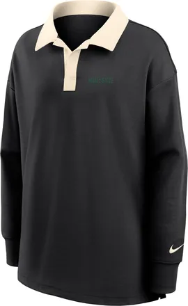 Nike Womens College (Mississippi Valley State University) Oversized Long-Sleeve Polo in Black | ZW050EMVSU26-BNA