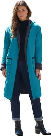 Roaman's Plus Size Knee Length Hooded Nylon Jacket in Deep Teal at Nordstrom, Size 28