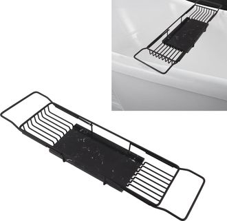 Infinite Organizador De Ba&ntilde;o De Metal Y M&aacute;rmol Con Funci&oacute;n Antideslizante, Estante Extensible Y Multifuncional, Bandeja Para Ba&ntilde;era, Color Negro