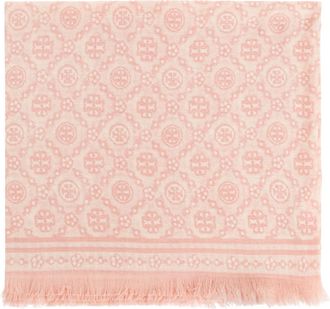 Tory Burch Tory Burch, Scarves, female, Pink, Size: ONE SIZE T Monogram Floral Oblong Scarf