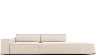 BLOOMINGLOFT 3-Sitzer Designsofa Jodie mit abgerundetem Ottomane rechts - Samtbezug