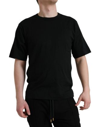 Dolce & Gabbana Mens Black Logo Embossed Crew Neck Short Sleeves T-Shirt Cotton