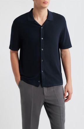 Theory Short Sleeve Knit Button-Up Shirt in Dark Eclipse - Qxu at Nordstrom, Size Xx-Large