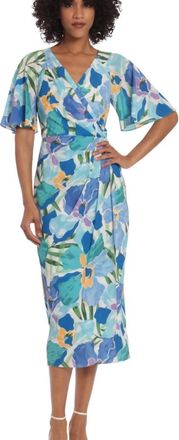 Maggy London Malina Faux Wrap Dress In Cornflower Floral