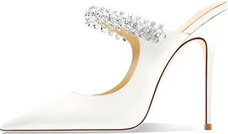 Generic MiaZane Womens Pointed Toe Patent Leather Stiletto Mule Heels with Crystal Strap Elegant High Heel Dress Sandals for Wedding & Evening Party,White,6.5