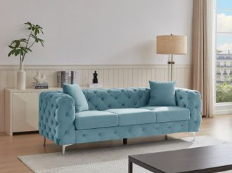 Vente-Unique Divano 3 posti Chesterfield in velluto azzurro pastello - EDWINA