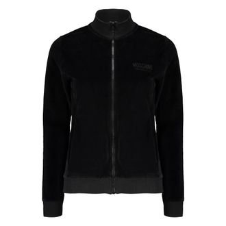 Moschino Hoodies & sweatvesten, Dames, Zwart, S, Katoen, Velvet Full Zip Jacket met Geribbelde Kraag