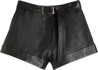 Sportmax Spxvasaio Leren Shorts - Dames - Bermuda - Zwart - XS - Leer - Korte Broeken