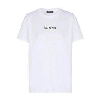 Balmain T-Shirts, unisex, White, Size: XS Cotton T-shirt