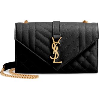 Saint Laurent Small Envelope Calfskin Leather Shoulder Bag in 1000 Nero/nero/Nero at Nordstrom