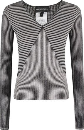 Emporio Armani Multicolor Striped Knit Sweater With Geometric Texture