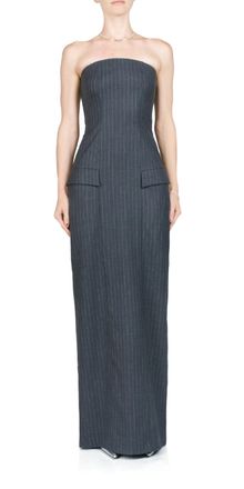 Bec&bridge Pine Strapless Maxi Dress In Charcoal Pinstripe